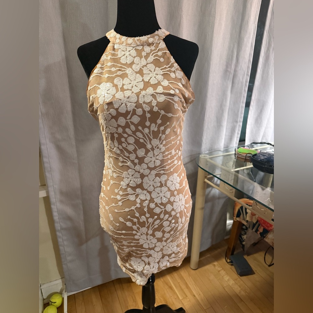 CBR Floral Sequin Halter Mini Dress